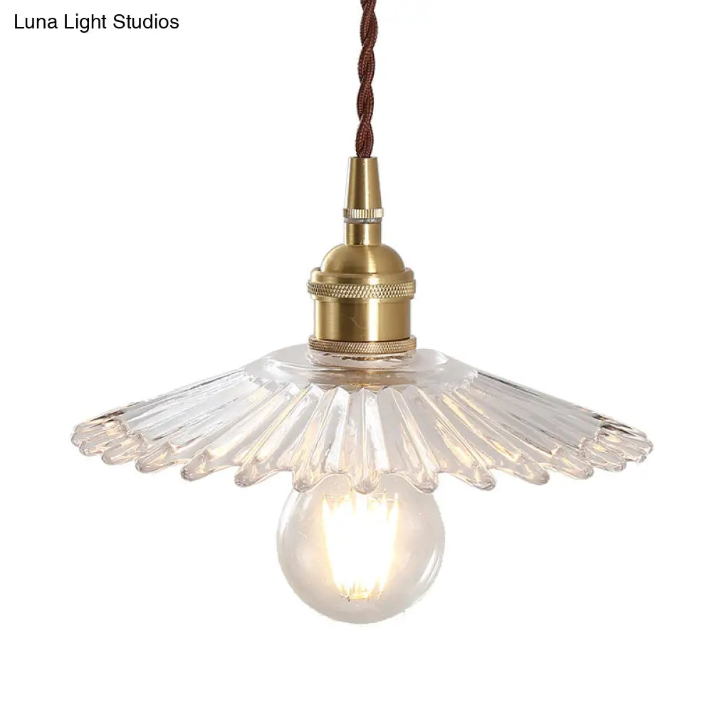 Retro Clear Glass Shade Ceiling Light Brass 1 Small Hanging Lamp For Living Room