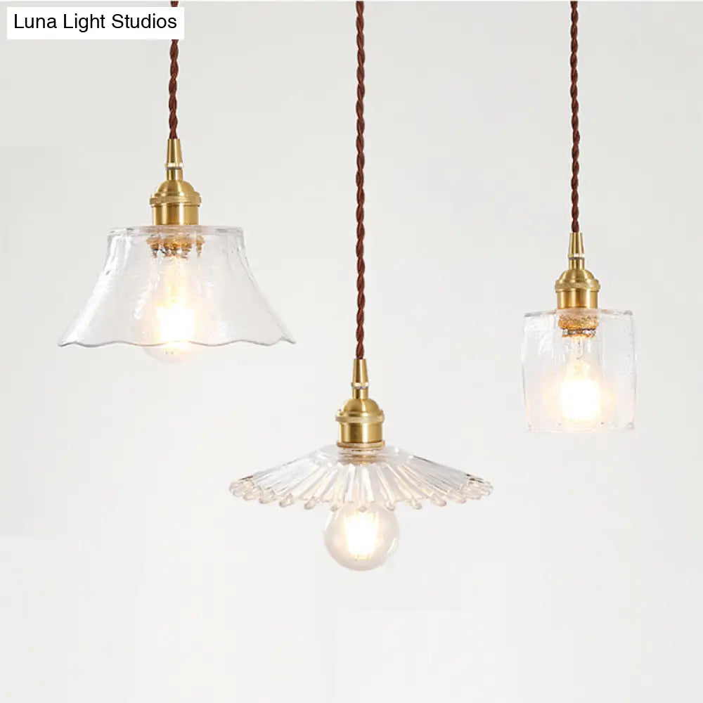 Retro Clear Glass Shade Ceiling Light Brass 1 Small Hanging Lamp For Living Room