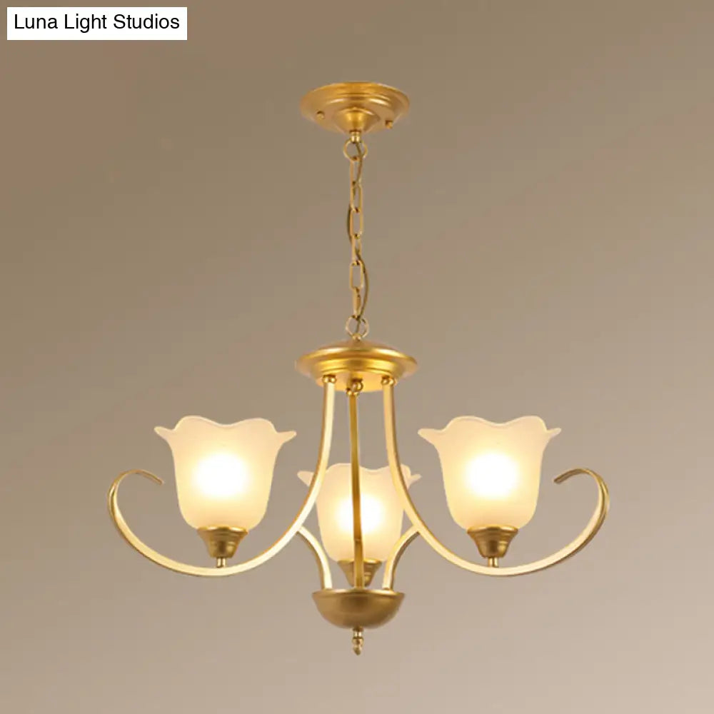 Retro Floral Shade Chandelier Pendant Light With Frosted Glass And Curved Arm - Vintage-Inspired