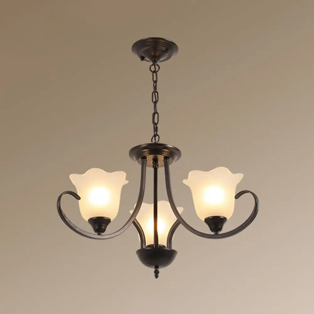 Retro Floral Shade Chandelier Pendant Light With Frosted Glass And Curved Arm - Vintage-Inspired