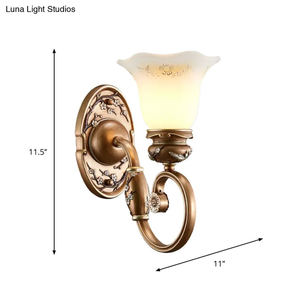 Retro Flower Shade Wall Sconce Lighting: 1/2-Light Brown Glass Mount Lamp