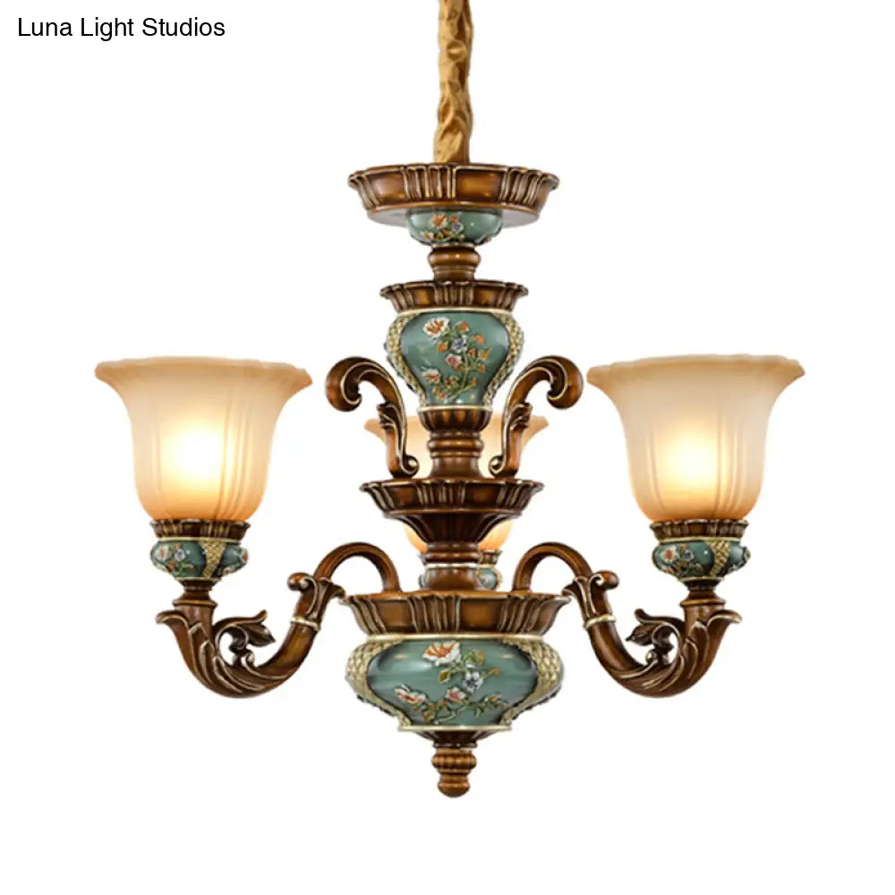 Retro Green Glass Chandelier Ceiling Light With Bell Hanging Design