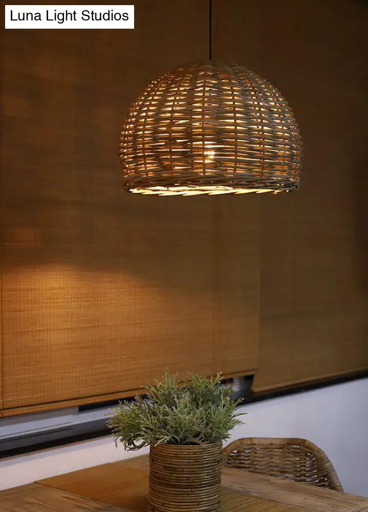 Retro Hand-Woven Rattan Bird Nest Shade Coffee Shop Hanging Light Fixture