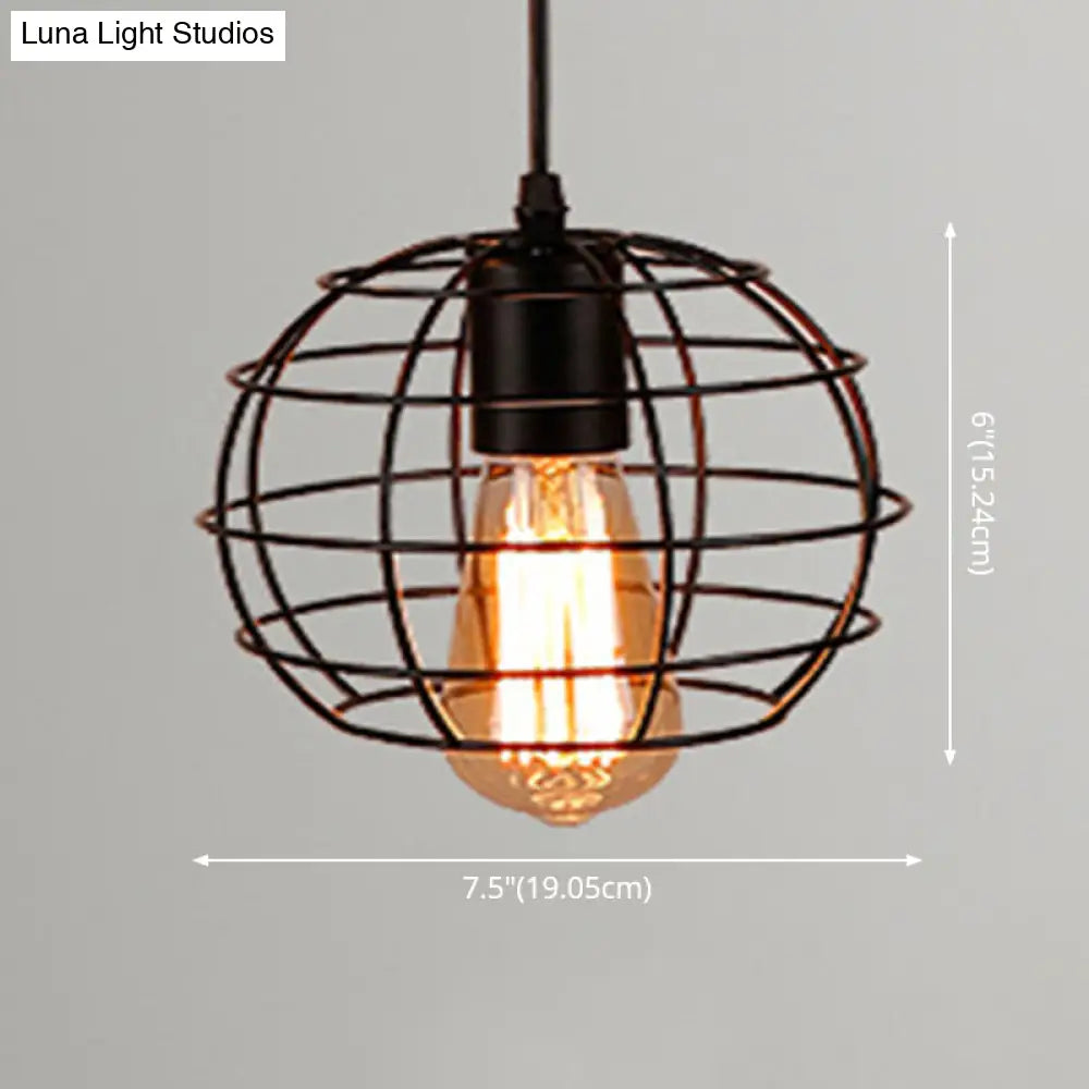 Retro Industrial Metal Cage Pendant Light Fixture - 1-Light Ceiling Hanging For Restaurants