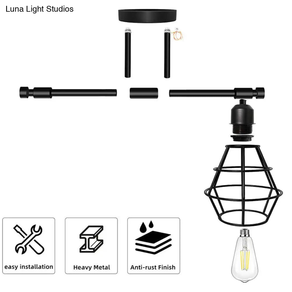 Retro Industrial Metal Cage Vanity Wall Light - 3 Fixture