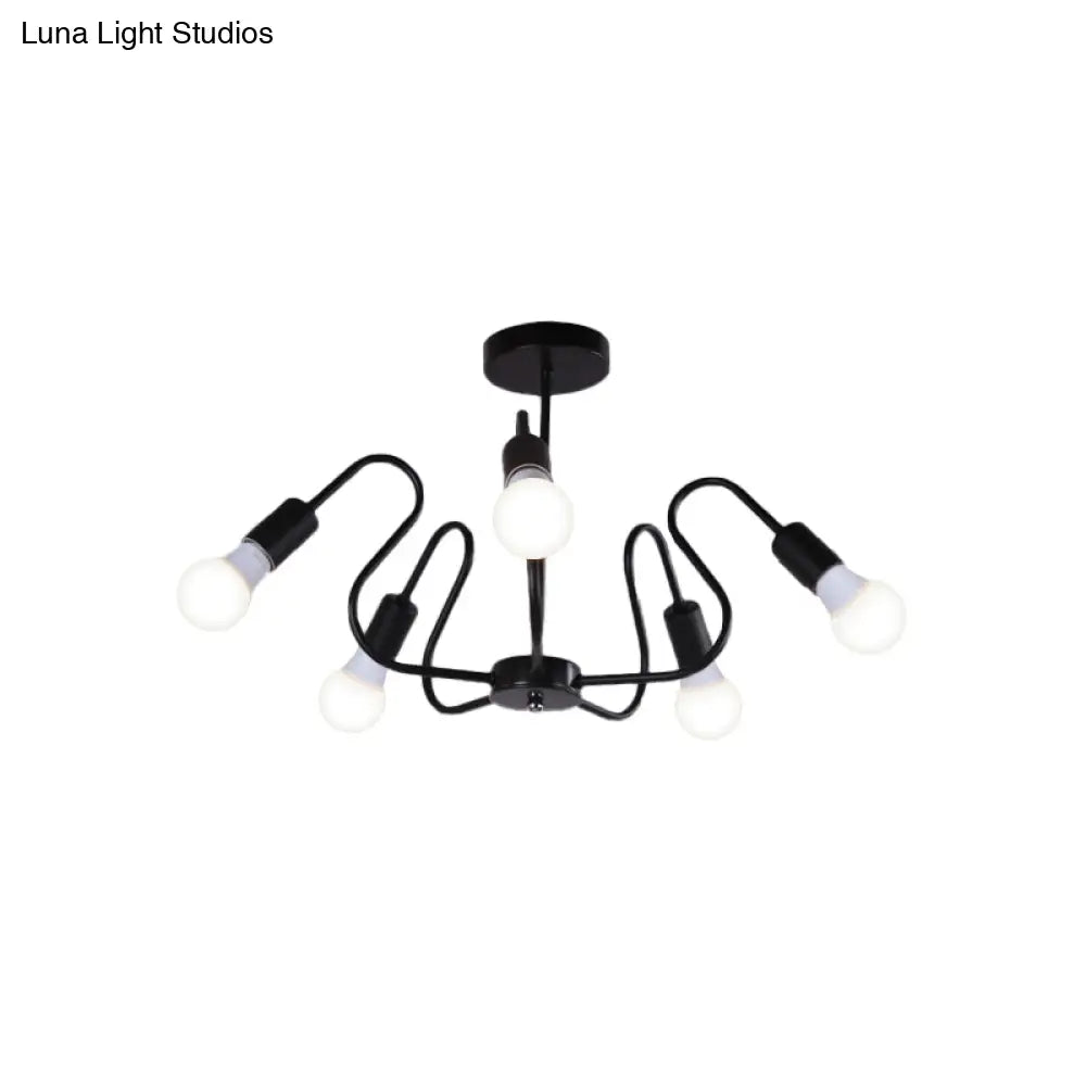 Retro Industrial Metal Semi Flush Mount Ceiling Light With Exposed Bulb - 3/5/6 Heads Dining Room