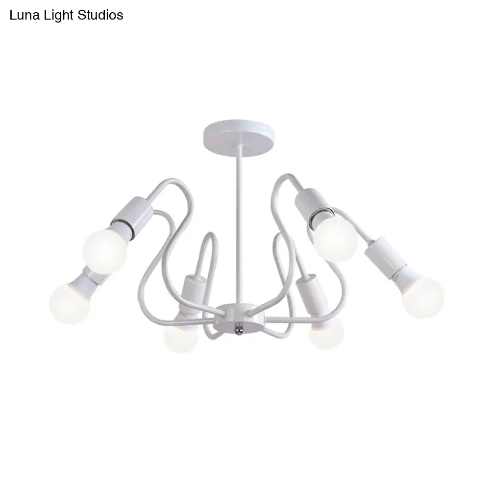 Retro Industrial Metal Semi Flush Mount Ceiling Light With Exposed Bulb - 3/5/6 Heads Dining Room