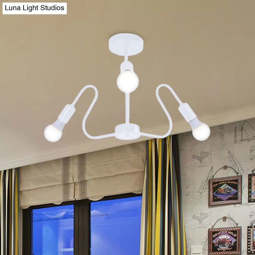 Retro Industrial Metal Semi Flush Mount Ceiling Light With Exposed Bulb - 3/5/6 Heads Dining Room