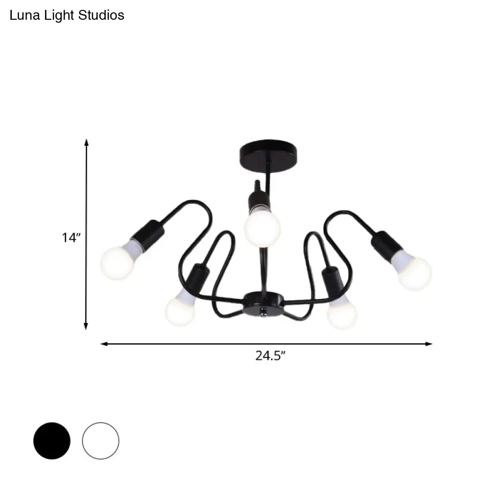 Retro Industrial Metal Semi Flush Mount Ceiling Light With Exposed Bulb - 3/5/6 Heads Dining Room