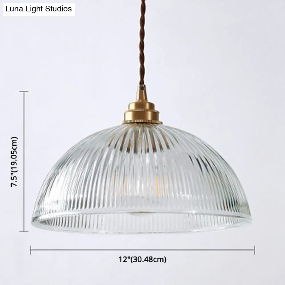 Retro Industrial Pendant Lighting - 1 Light Prismatic Glass Dome Perfect For Living Room