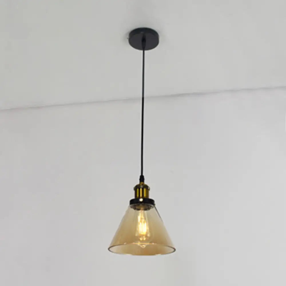 Retro Industrial Style Glass Ceiling Fixture - 1 Light For Restaurants Amber / Cone