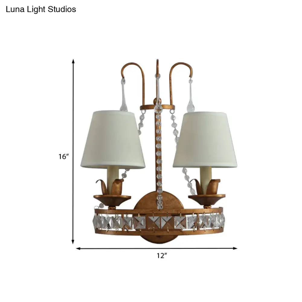 Retro Metallic Wall Mount Lamp With Fabric Shade - Rustic 2-Head Candelabra Lighting Idea