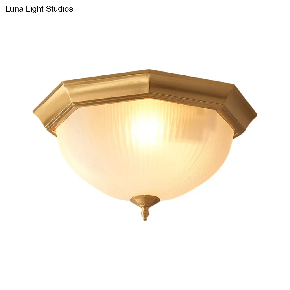 Ridged Dome Flush Mount Ceiling Fixture In Cottage Cream Glass - 12.5’/15’ Wide 2/3 - Head