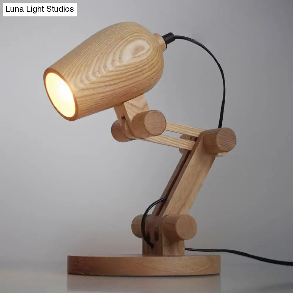Robot Table Light Nordic Wood Kids Bedside Led Nightstand With Swing Arm In Brown