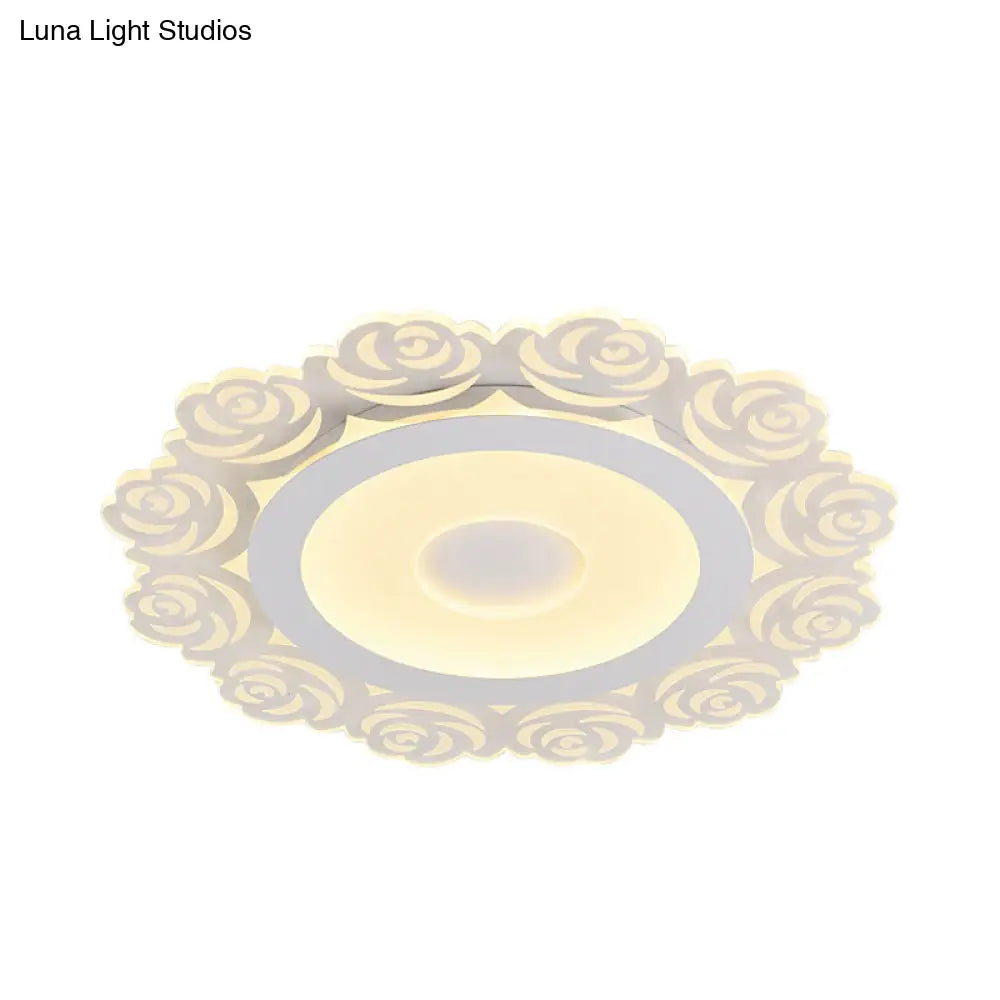 Romantic Led Ceiling Mount Light With Acrylic Rose Edge - Ideal For Girls’ Bedroom