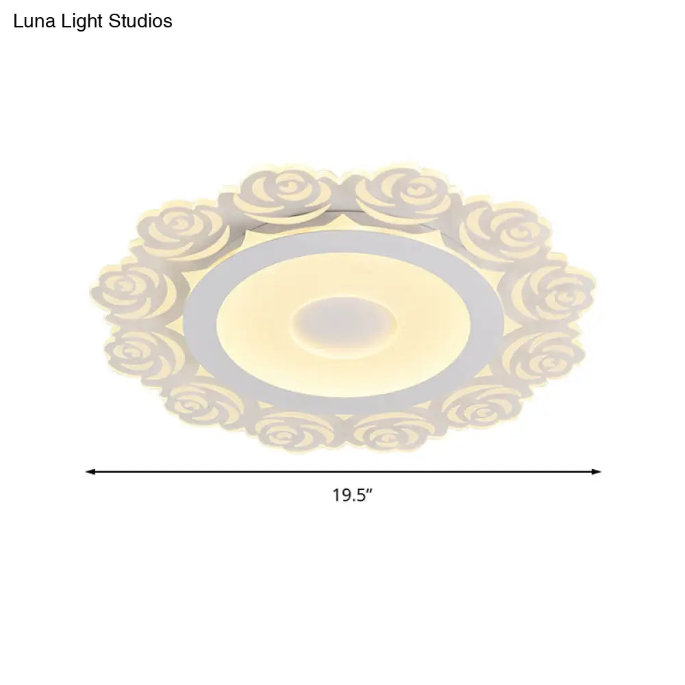 Romantic Led Ceiling Mount Light With Acrylic Rose Edge - Ideal For Girls’ Bedroom