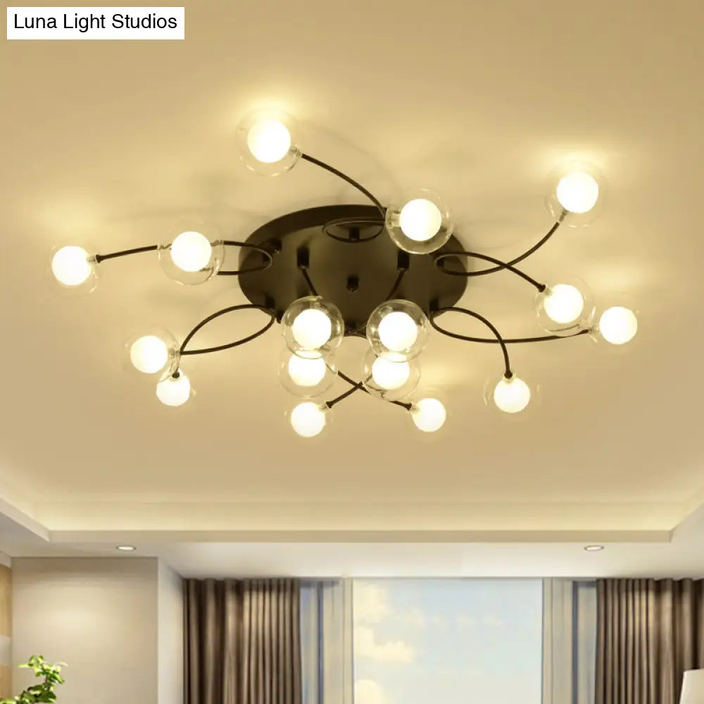 Romantic Twist Arm Black Ceiling Light: Multi - Head Semi Flushmount For Living Room
