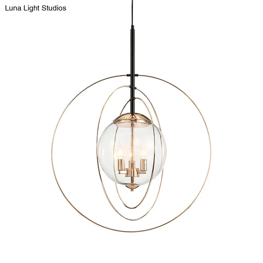 Rose Gold Circle Rings Pendant Chandelier - Postmodern Design With Transparent Glass 3-Bulb