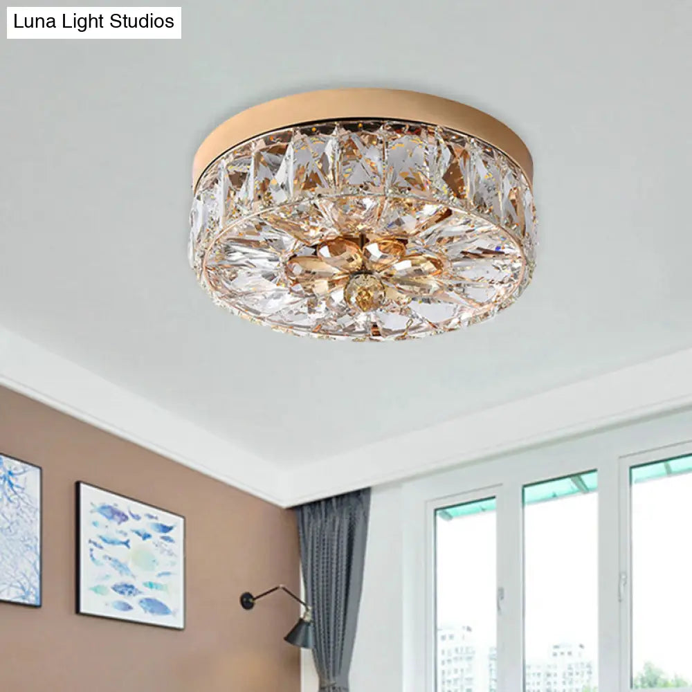 Rose Gold Mini Led Flush Ceiling Light - Beveled Crystal Round Mount Lamp 8’/10’ Width’ Or