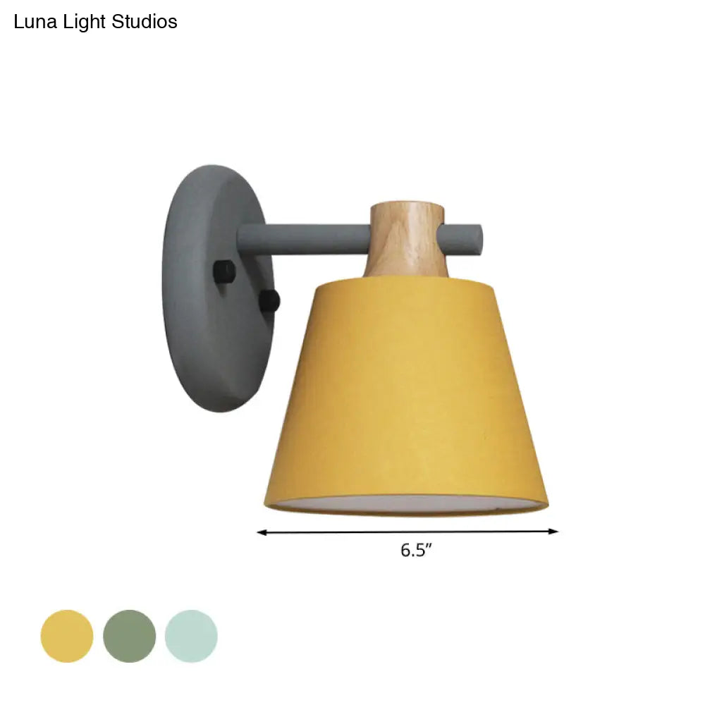 Rotatable Nordic Bucket Wall Lamp - 1 Light Fabric Lighting For Childs Bedroom Or Stairwell