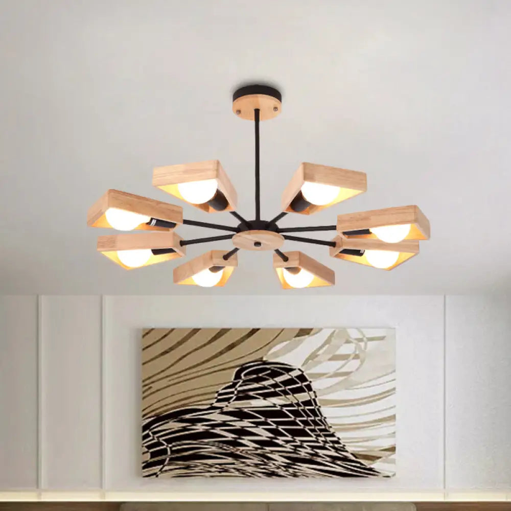 Rotating Trapezoid Wood Chandelier With Multiple Pendants - Modern Dining Room Lighting 8 / Black