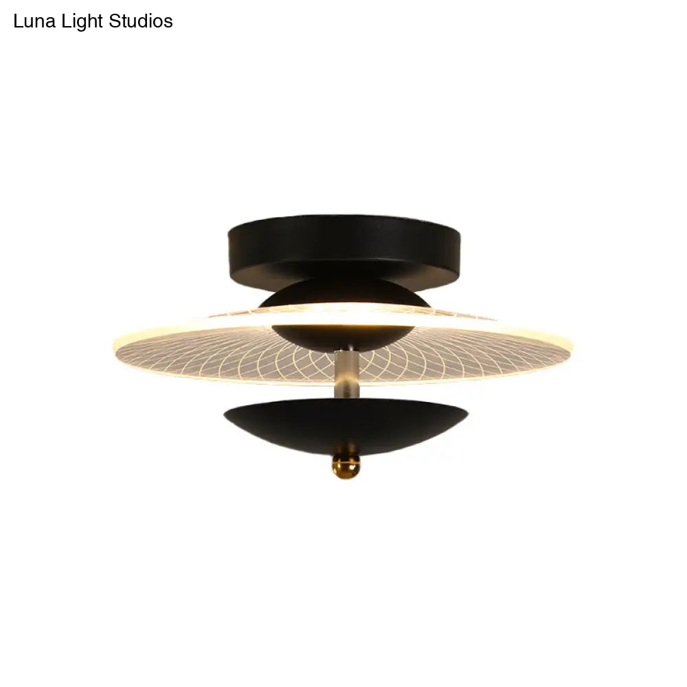 Round Acrylic Semi Flush Led Ceiling Light In Black/Gold Finish - Contemporary Warm/White Lighting