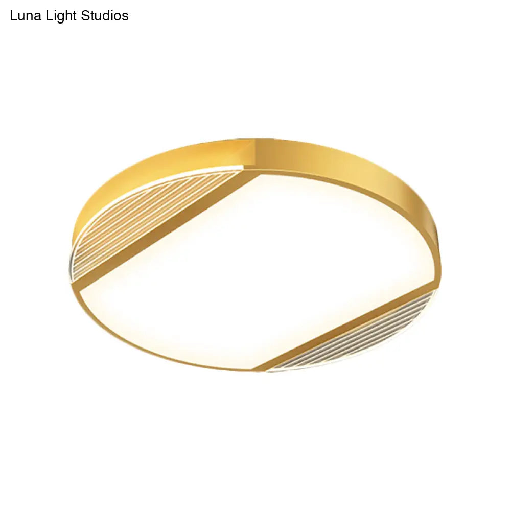 Round Led Gold Flush Mount Ceiling Lamp - Simplicity Metallic Design In Warm/White Light