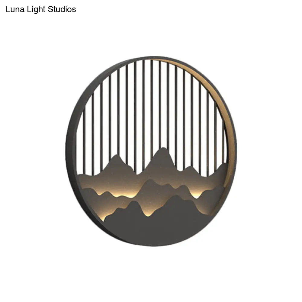 Round Mountain Wall Sconce - Asian Style Metallic Led Black Mount Lighting Fixture