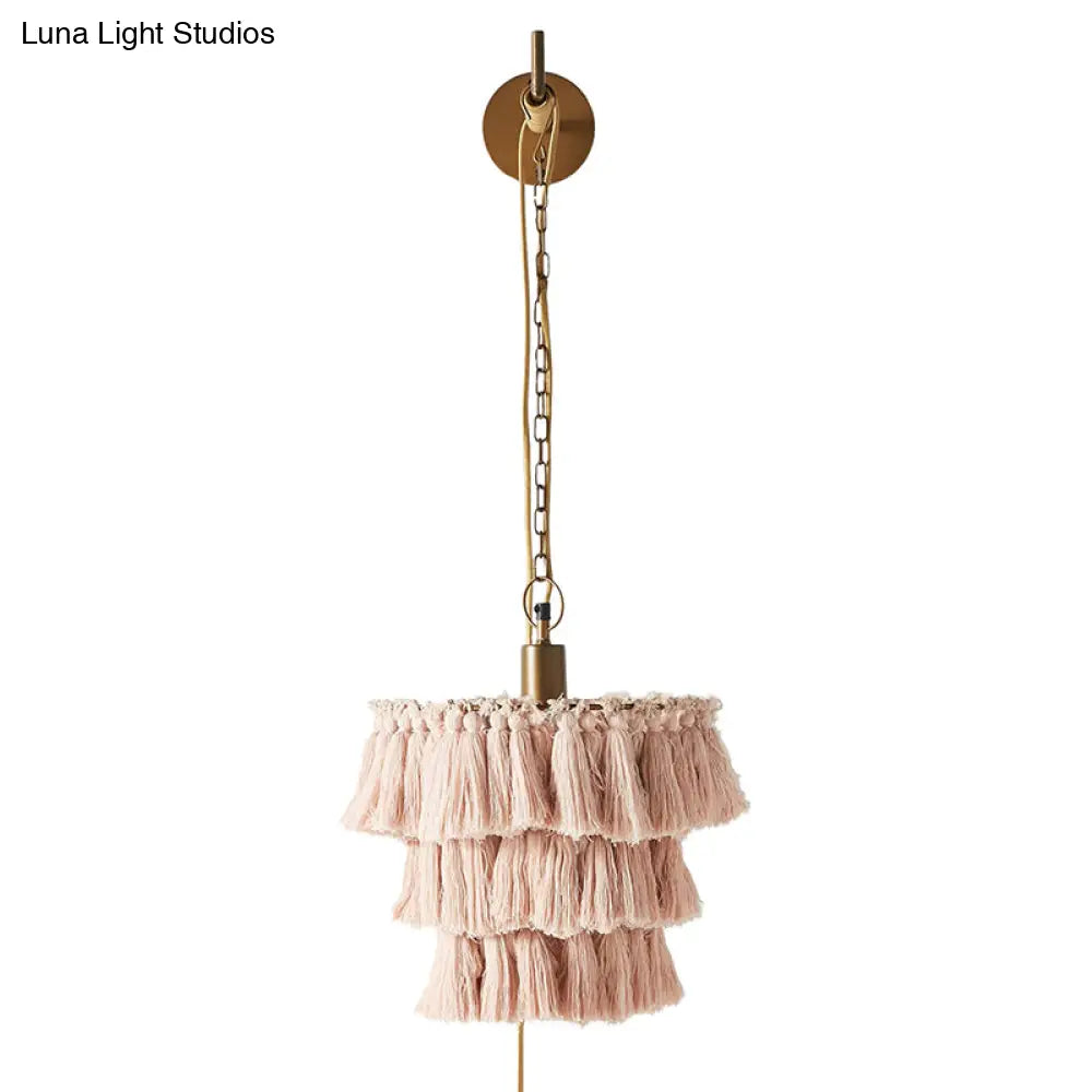 Round Tassel Wall Mount Pendant Light With Retro Style For Single Bedroom