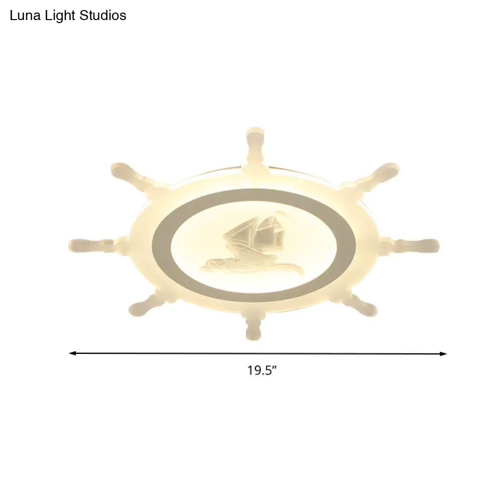 Rudder Kid’s White Ceiling Mount Light: Nautical Style Led Lamp