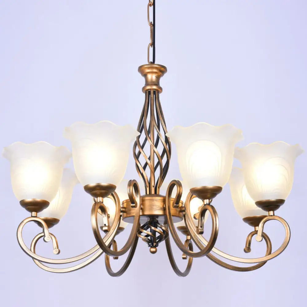 Ruffle Glass Floral Shade Chandelier For Classic Living Room Décor - Pendant Light With Scroll Arm 8