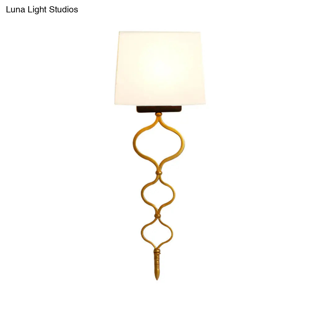 Rustic 1-Light Metal Sconce White Living Room Wall Mounted Lamp With Fabric Shade