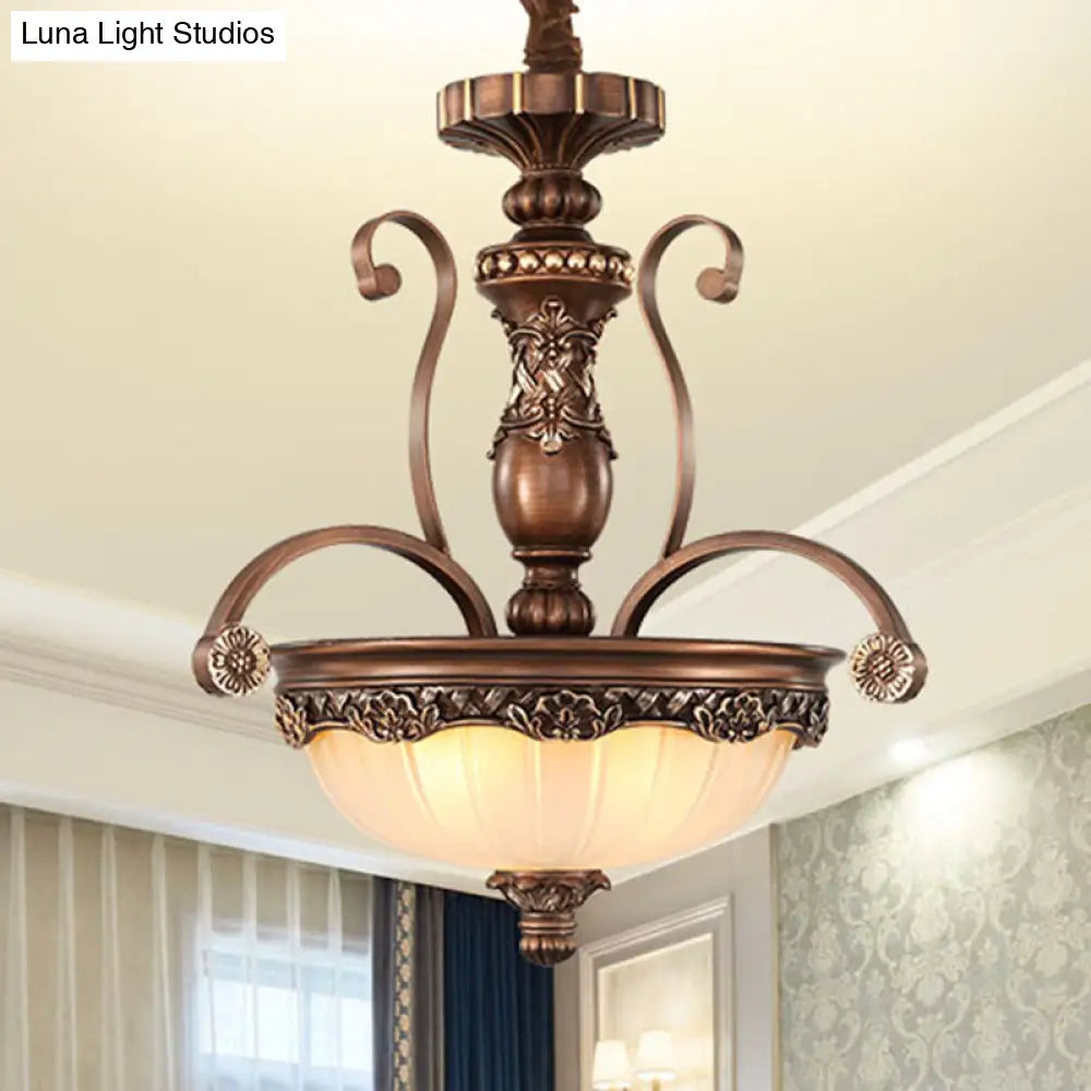 Rustic 3-Head Ribbed Glass Chandelier Suspension Light - Bronze
