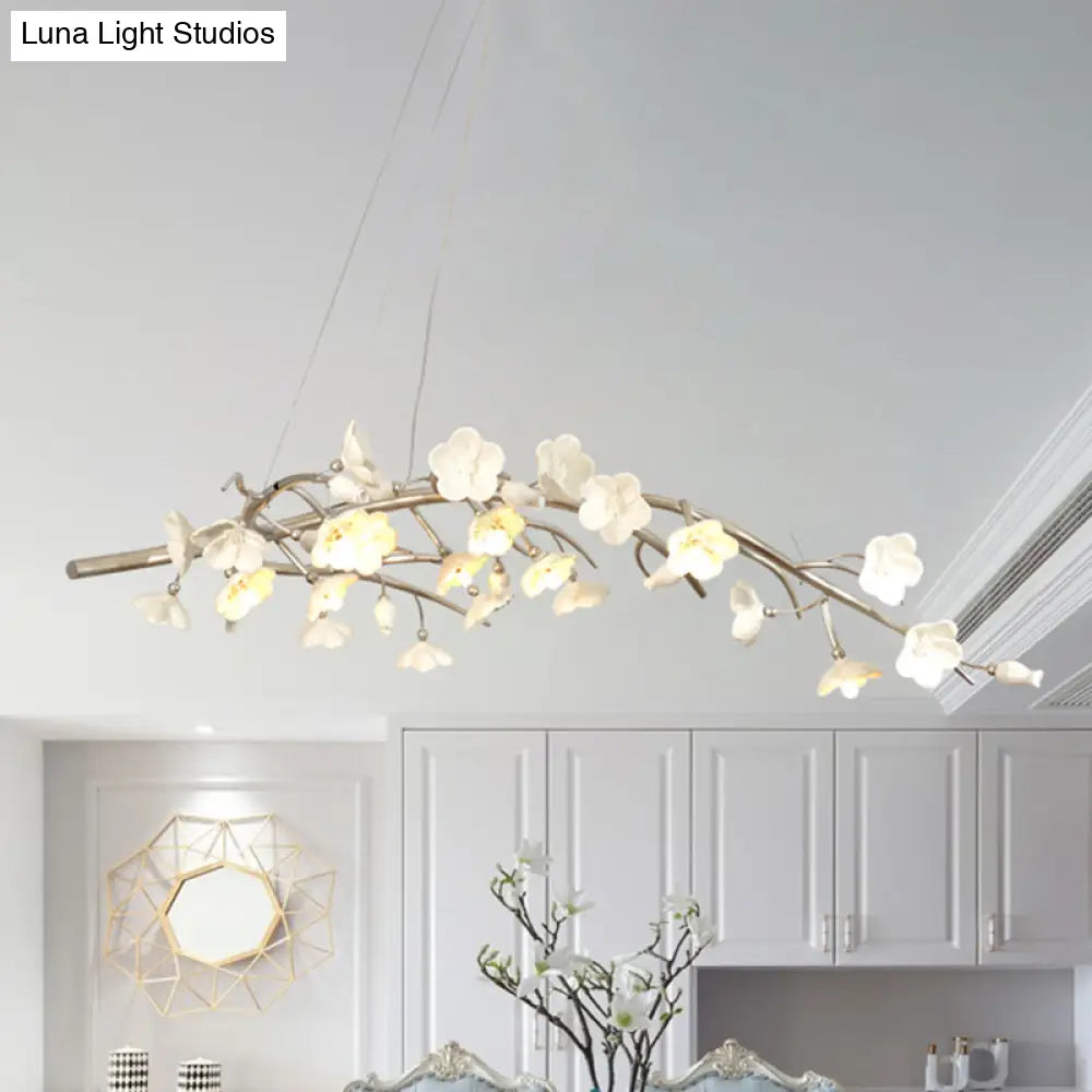 Rustic 9-Light Flower Chandelier In Silver - Bedroom Hanging Lamp Kit