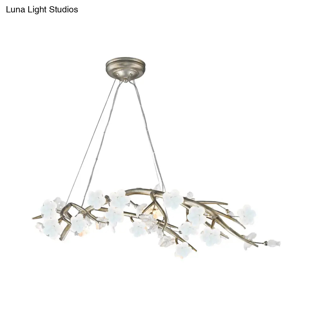 Rustic 9-Light Flower Chandelier In Silver - Bedroom Hanging Lamp Kit
