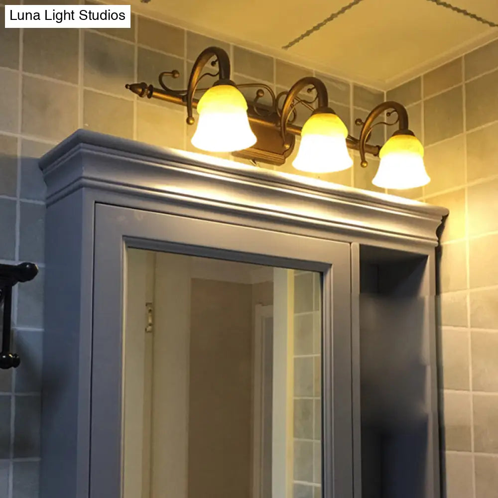 Rustic Beige Glass Vanity Mirror Light: Carillon Shaped Wall Mounted Fixture For Bathrooms
