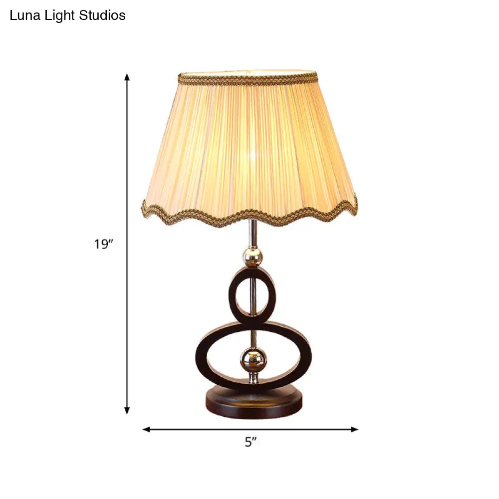 Rustic Beige Gourd Base Night Light Table Lamp With Wavy Edge Design