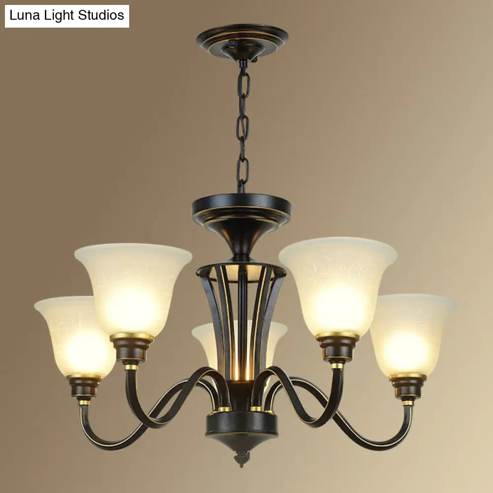 Rustic Bell Shaped Suspension Light Chandelier - Cream Glass Perfect For Dining Room
