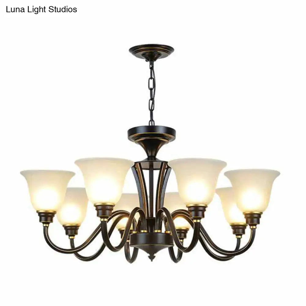 Rustic Bell Shaped Suspension Light Chandelier - Cream Glass Perfect For Dining Room