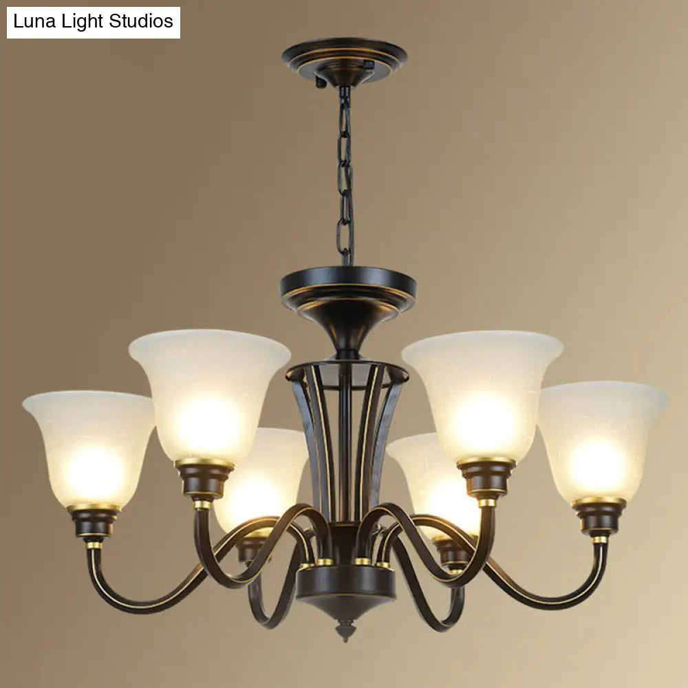 Rustic Bell Shaped Suspension Light Chandelier - Cream Glass Perfect For Dining Room