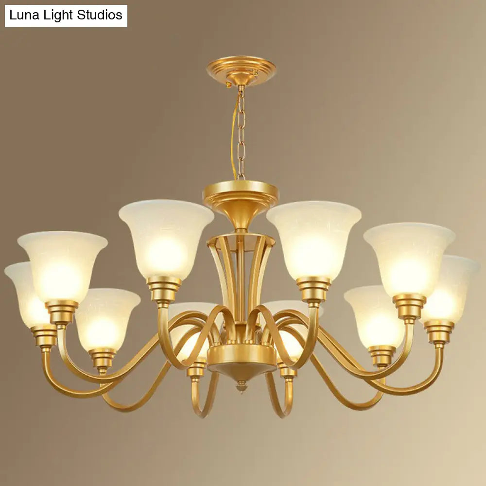Rustic Bell Shaped Suspension Light Chandelier - Cream Glass Perfect For Dining Room