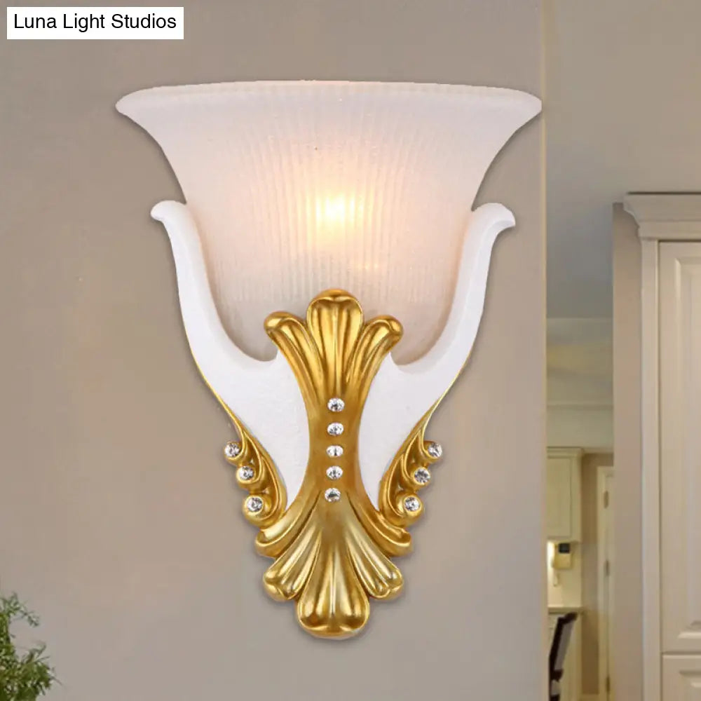 Rustic Bell Shaped Wall Sconce Lighting With Fluted Glass For Bedroom