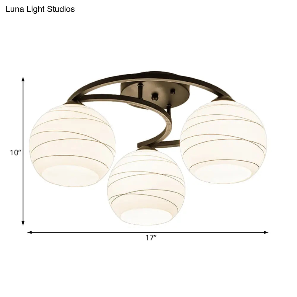 Rustic Black Glass Orb Semi Flush Mount Light: 3/6 Lights Ceiling Fixture For Dining Room