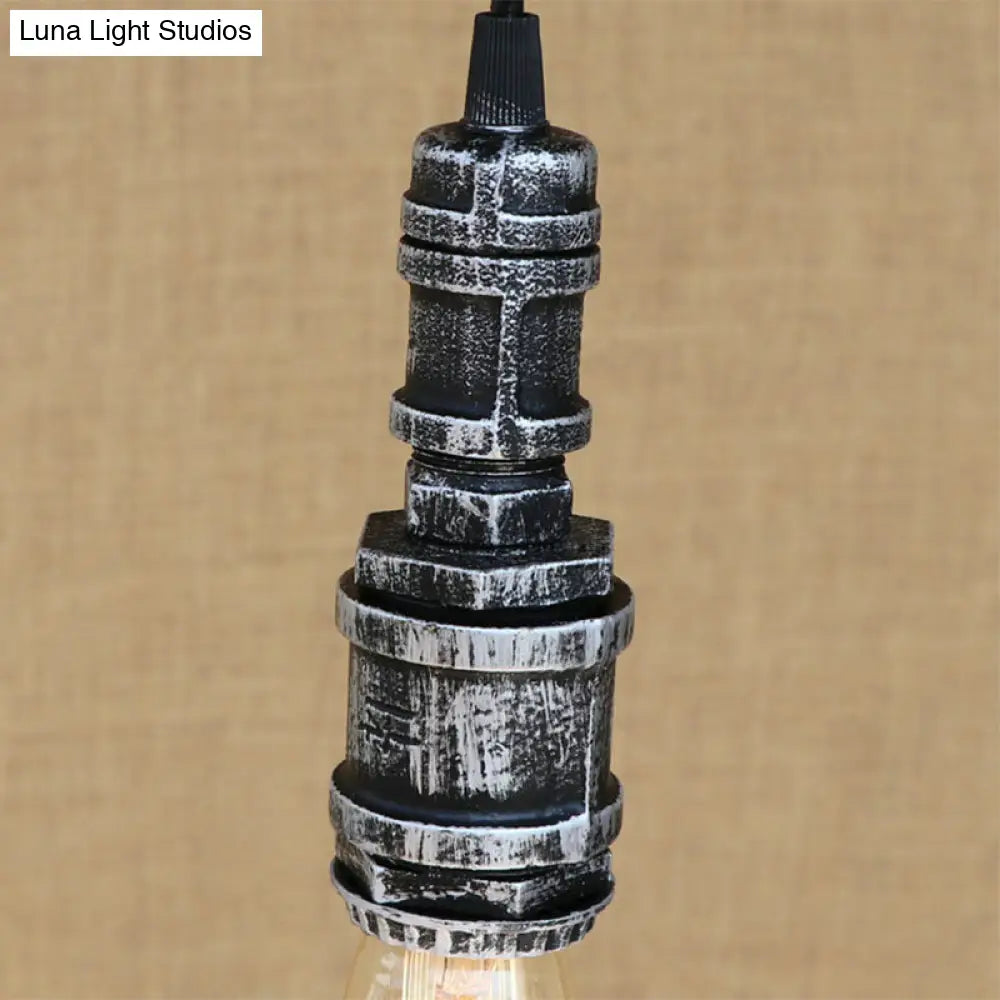 Rustic Black/Silver Wrought Iron Bare Bulb Hanging Light Fixture With Pipe - Bathroom Ceiling