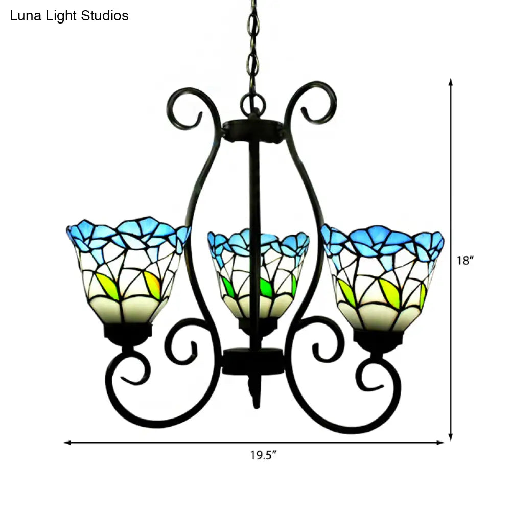 Rustic Blue Stained Glass Chandelier With Flared Pendant Lighting – Perfect For Living Room