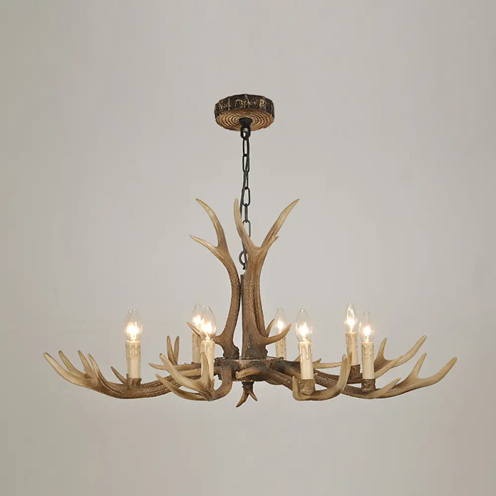 Rustic Brown Resin Antler Chandelier Ceiling Light With Candle Design - Authentic Look 8 / C