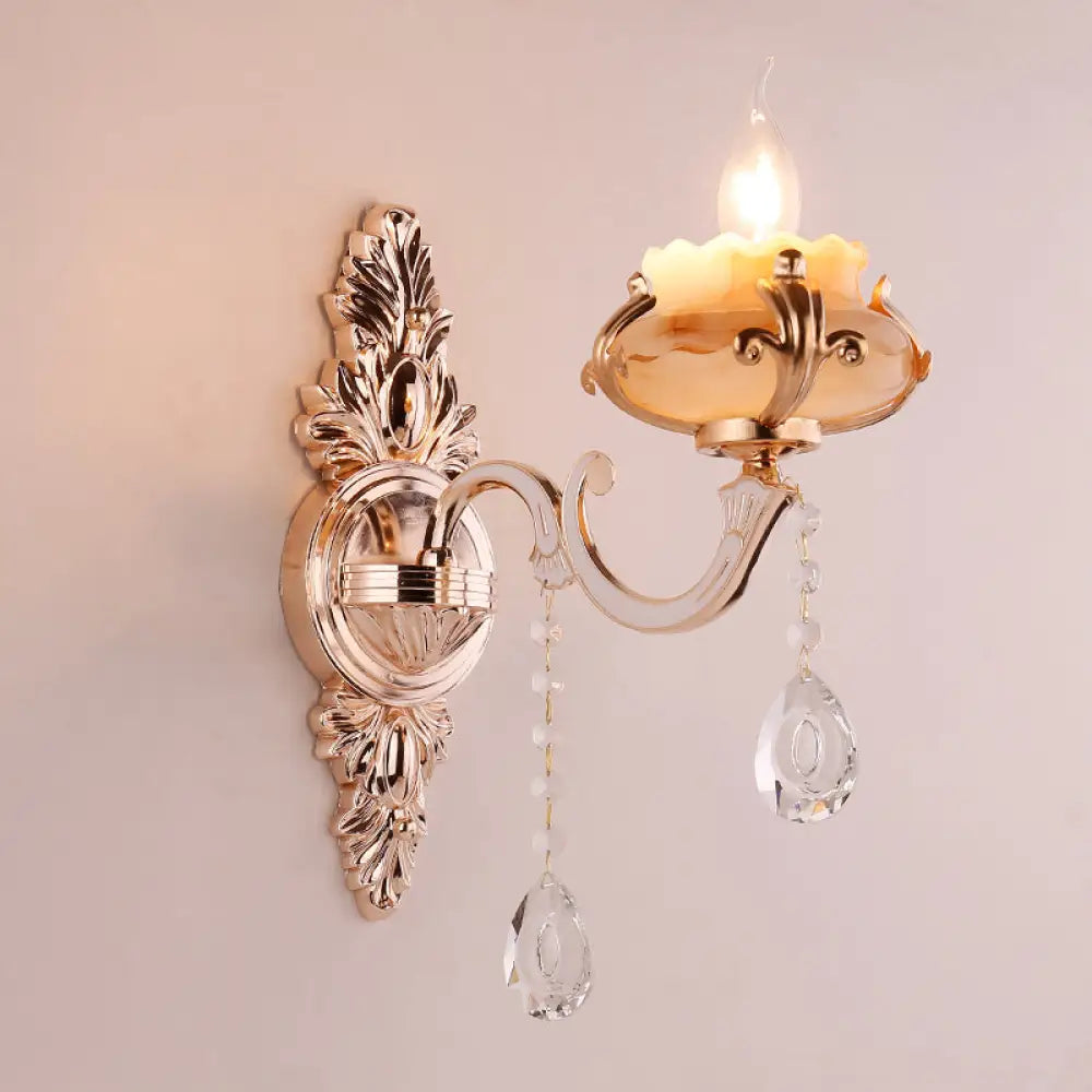 Rustic Bud Wall Light With Ruffle Glass And Crystal Draping In Weathered Zinc - Vintage Mount