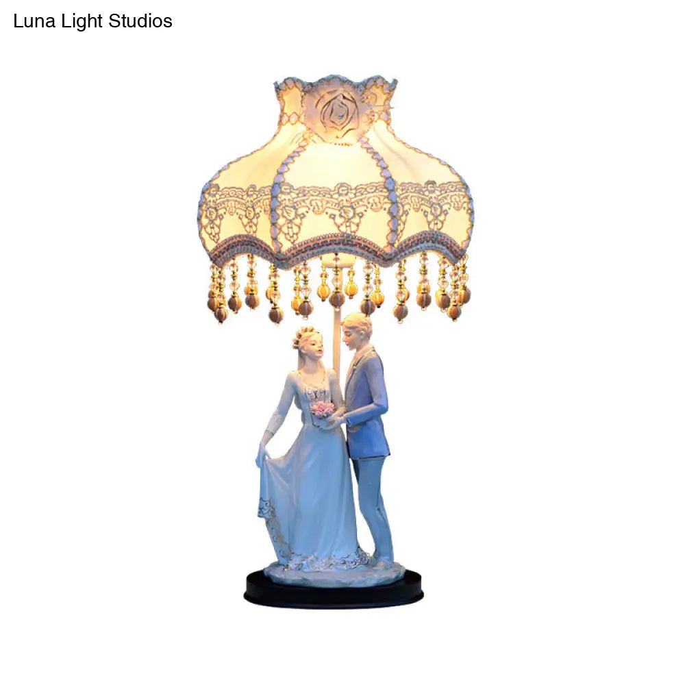 Rustic Ceramic Table Lamp With Fabric Shade | Countryside Couple Design