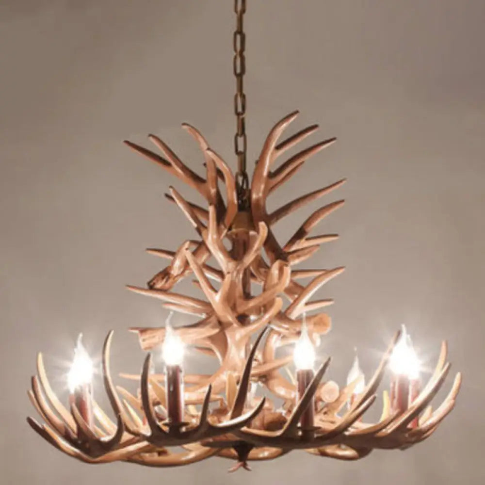Rustic Deer Horn Resin Chandelier - Dining Room Suspension Light Fixture 15 / Coffee