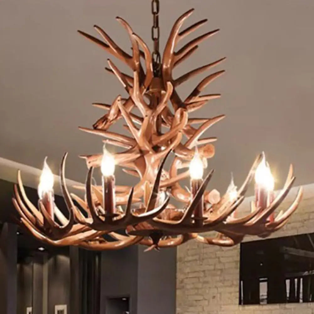 Rustic Deer Horn Resin Chandelier - Dining Room Suspension Light Fixture 18 / Coffee